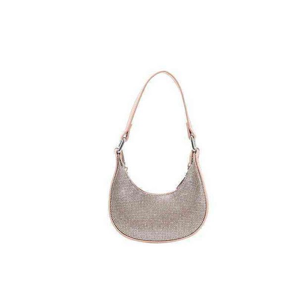 

super small design shoulder bags for women blingbling rhinestone underarm bag female luxury chain halfmoon shiny handbag clutch g220422