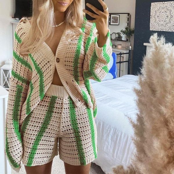 

women's knits & tees 2023 korean women's suit striped contrast color casual knit button long sleeve fashion elastic waist bag hip, White