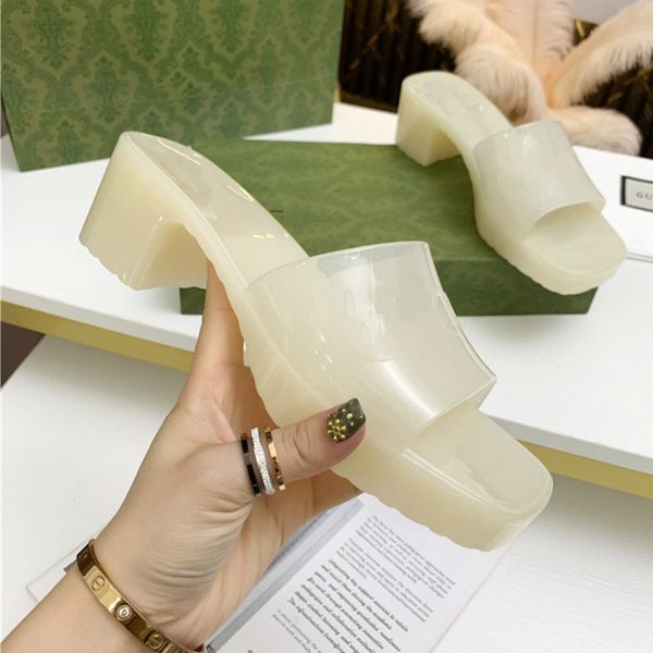 

2022 brand jelly sandals high heel platform slippers slides shoes girls designers lady sandal summer fashion alphabet beach shoe flip flops, Black;red