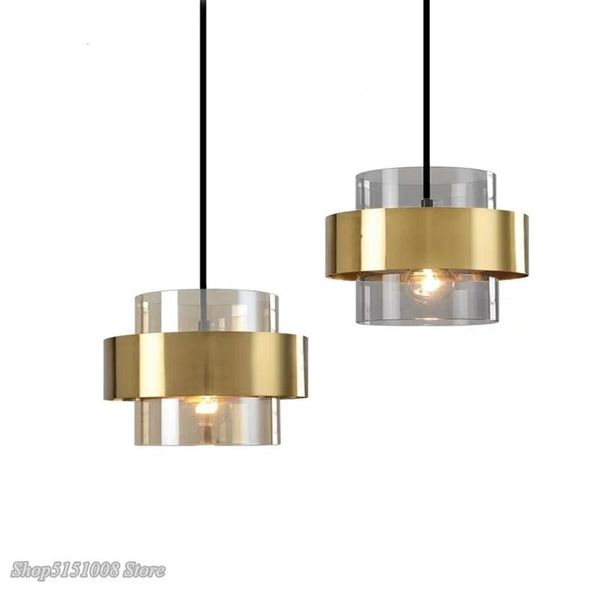 Lampade a sospensione Lampade a led in vetro cilindrico oro moderno Luci a led Soggiorno nordico Sala da pranzo Lustro Cucina appesa Apparecchi per decorazioni per la casaPendente