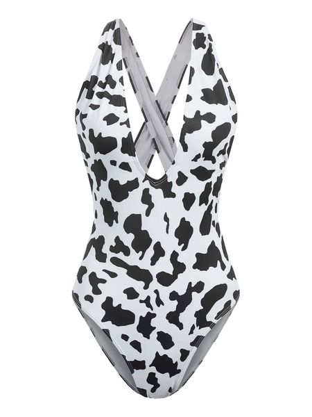 

allover p.rint crisscross back o.ne p.iece swimsuit o8sc#, White;black
