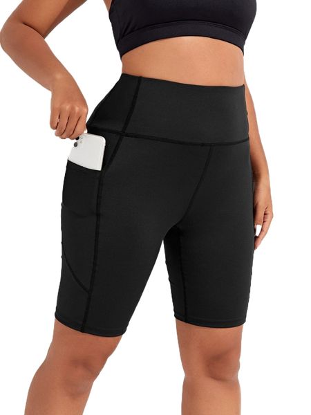 

plus high stretch biker shorts with phone pocket h6xq#, Black