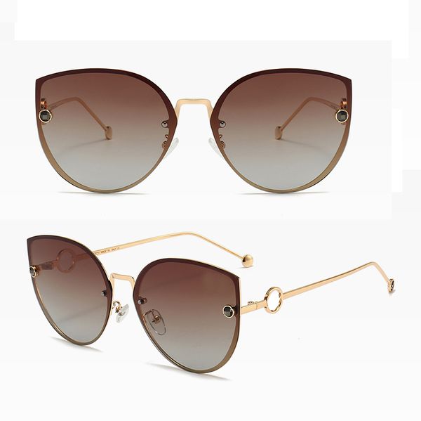 Luxus-Designer-Sonnenbrille für Damen, großes Katzenauge, 57 mm, runde Brille, UV400, hochwertiger Metallrahmen, PC, braun, rosa Linse, Damenmode, mit Box, Damen-Sonnenbrille