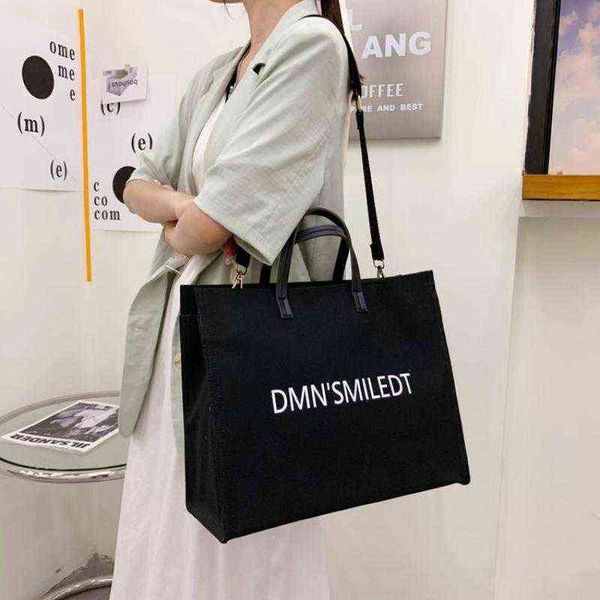 

letter printing canvas tote women shoulder bag large capacity canvas shopper women's bag casual big crossbody bags for women new 220512