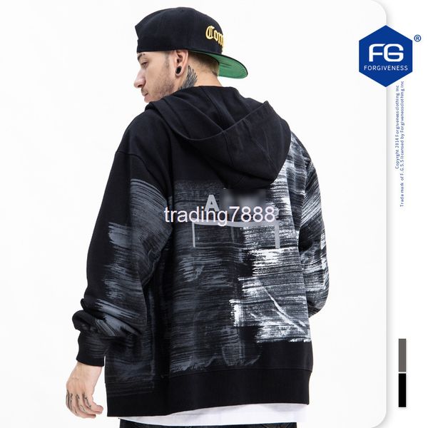 

men's sweaters fg menswear autumn and winter fashion brand high street graffiti contrast color zipper cardigan hooded sweater jacket ar, White;black