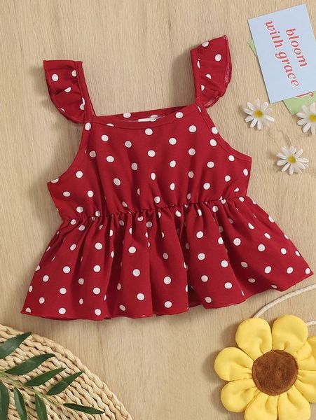 

baby polka dot print ruffle trim peplum she, Blue