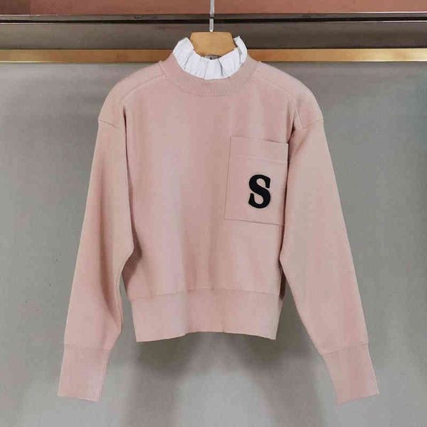 

women's knits & tees s home french sweater autumn winter college lotus leaf collar letter loose female, White