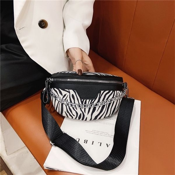 

fashion animal printst fanny pack for women metal chain crossbody bag soft pu waist bag female designer luxury chest bag purses 220513