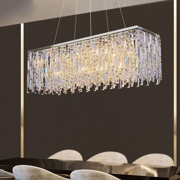 Lampada da cucina moderna in cristallo decorazione della casa lampada in argento sala da pranzo lampadario di lusso rettangolo led lustro