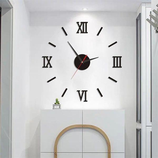 Настенные часы римские цифры акриловые простые светящие наклейки на часы бесплатный удары декоративные Quatz Clockwall