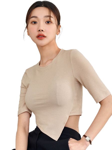 

dazy-less asymmetrical hem crop tee s6fj#, White