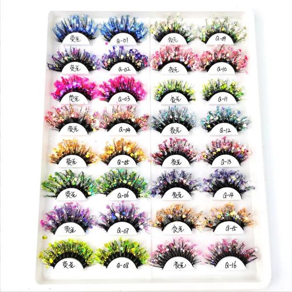

new 1 pair luminous colored mink eyelashes fluffy lashes dramatic messy long false eyelashes makeup sequins 25mm 3d