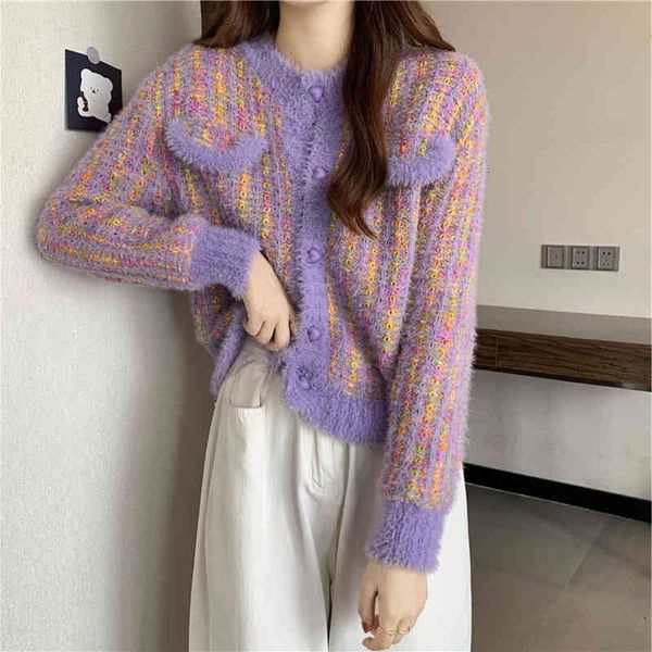 

women's polos lazy wind imitation mink sweater women's cardigan early spring purple girl style love coat women b6px, White