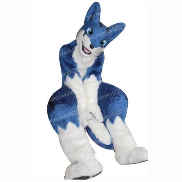 Halloween azul husky raposa cão mascot simulação de figurino de desenho animado traje de caráter de adultos roupas de natal de natal vestido de fantasia para homens mulheres mulheres