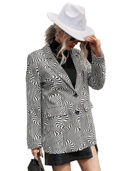 

zebra striped lapel neck blazer 80mi#, White
