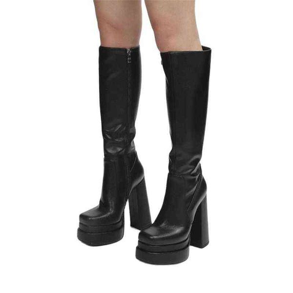 Boots Casual Women Brand Brande Square Toe Super Helto Halto Branco Lado Black Zipper Longo Nightclub Tamanho do outono 43 220709