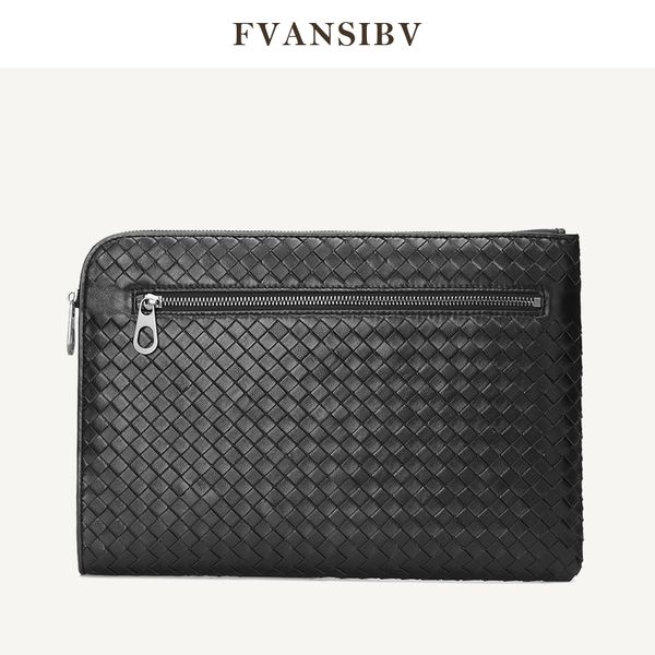 

business men's clutch bag 100% genuine leather sheepskin woven luxury brand envelope multi-function large capacity a4 paper 220512
