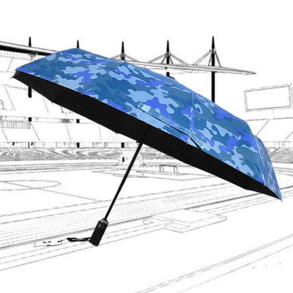Mimetico ombrello a pioggia pieghevole automatico Anti UV Viaggio di viaggio Sun Ombrellas Auto portatile Strong Prasol 10 costolette Black Rivestimento RegenParaplu