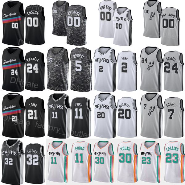 

screen printed basketball joshua primo jersey 11 devin vassell 24 zach collins 23 tre jones 33 jock landale 34 keita bates-diop 31 black whi, Black;red