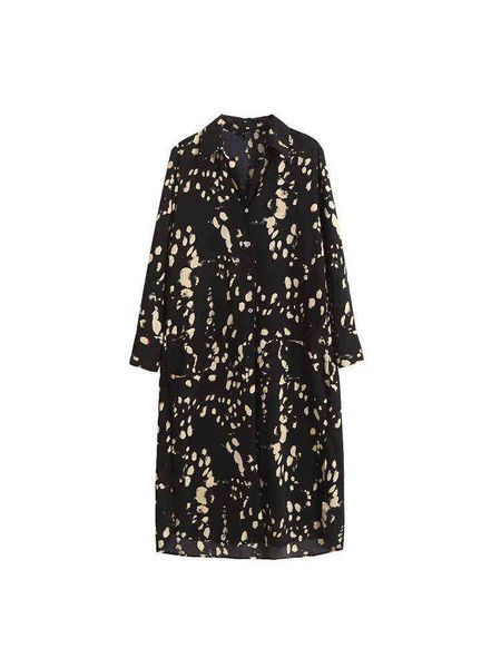 

pb&z women's fall 2022 chic fashion new slim fit print design dress vintage v neck long sleeve women's dress vestidos mujer t22080, Black;gray