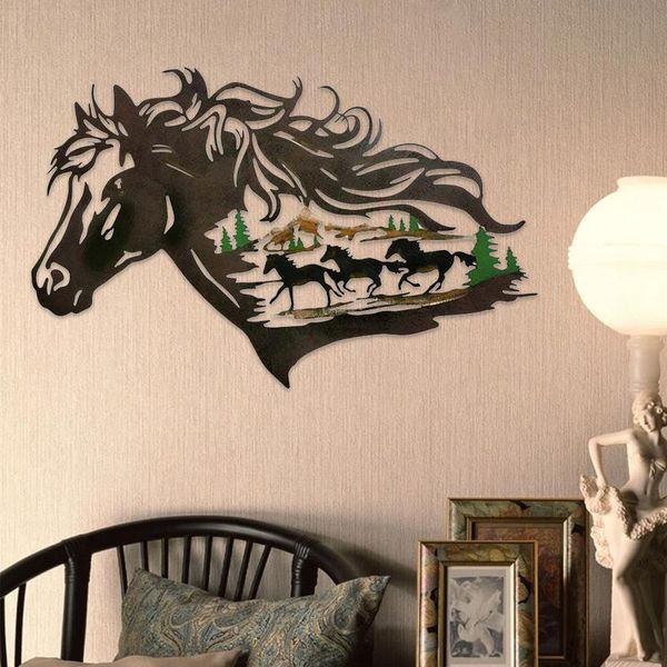 Objetos decorativos Figurines Metal Western Cavalo Sombra Pendurar Decoração Floresta Animal Volta Rústico Wall Art Home Decoração Presente para Especial