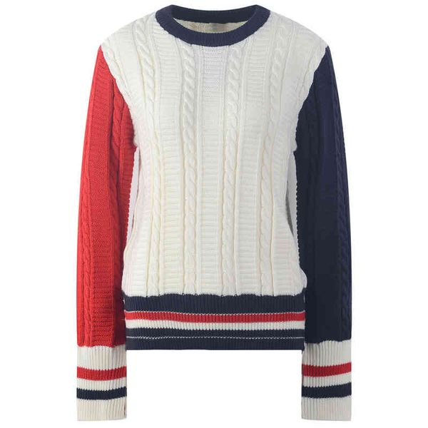 

women's knits tees korean fashion fried dough twist tb four bar sweater long sleeve round neck men's and women's style in aut, White