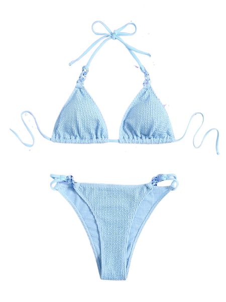 

romwe y2k revival solid chain decor bikini swimsuit p6cj#, White;black