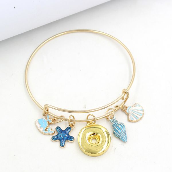 

wholesale ocean charms whale conch seashell starfish bracelets gold plated expandable wire bangles snap jewelry snap bracelet gifts pulsera, Golden;silver