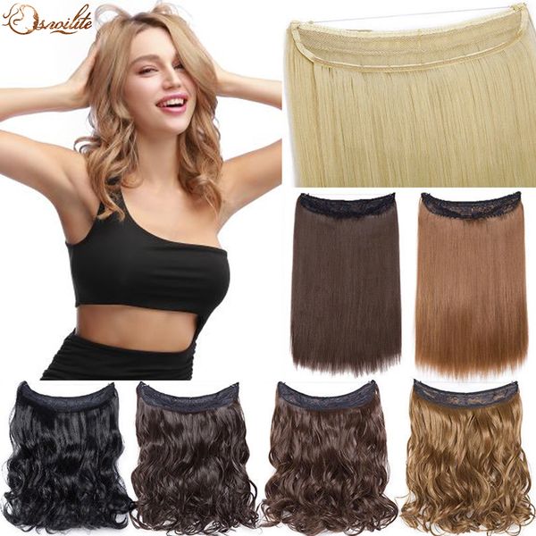 

costume accessories snolilite synthetic 16inch invisible hair extension one piece no clip in hair natural hair hairpiece wire for women, Silver