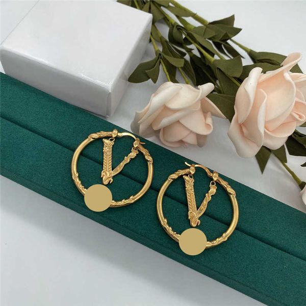 

v circle earrings womens designer ear studs fashion luxury hoops bronze woman jewelry party earring orecchini lusso pendants with box, Golden