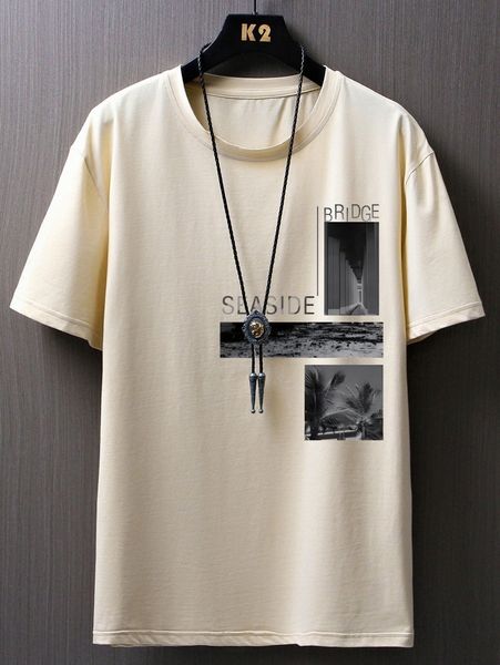 

men letter & picture print tee f1jo#, White;black