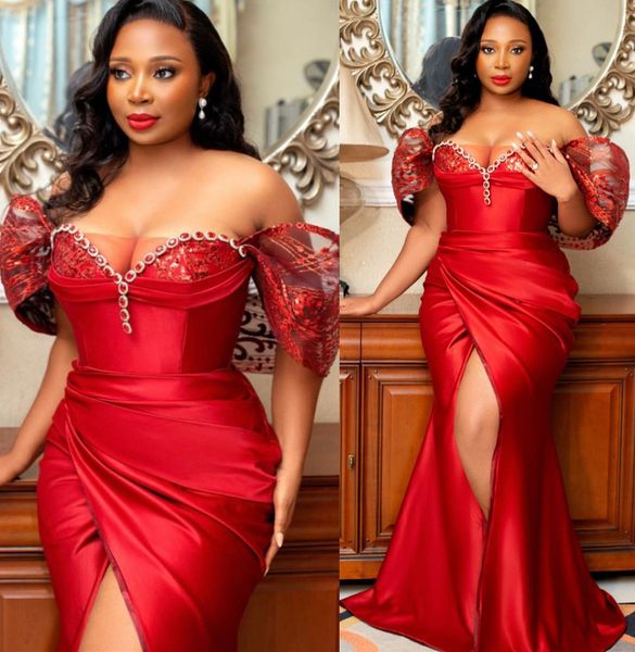 

2022 plus size arabic aso ebi red mermaid prom dresses beaded crystals lace evening formal party second reception birthday engagement gowns, Black