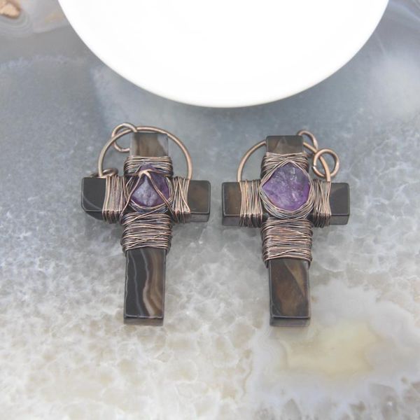 Colares pendentes Amethysts naturais Fiação de renda de contas AGATES Colar Colar Colar Bronze Hallow Religion Bracelet Jewelry MarkInPenda