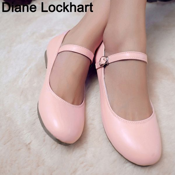 

fashion women buckle mary shoes gril casual round toe sweet ballet flat ankle strap larger size 31 32 33 42 220613, Black