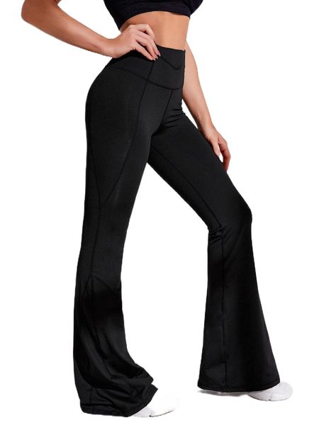 

high stretch solid flare leg sports pants h1da#, Gray