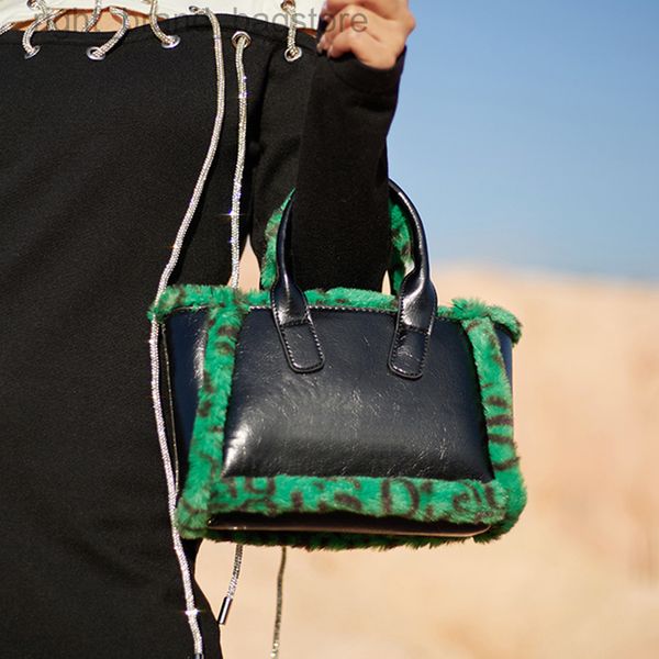 

designer leopard crossbody bags for women luxury pu plush splicing women's handbags brands faux fur shoulder bag tote clutch new w22081