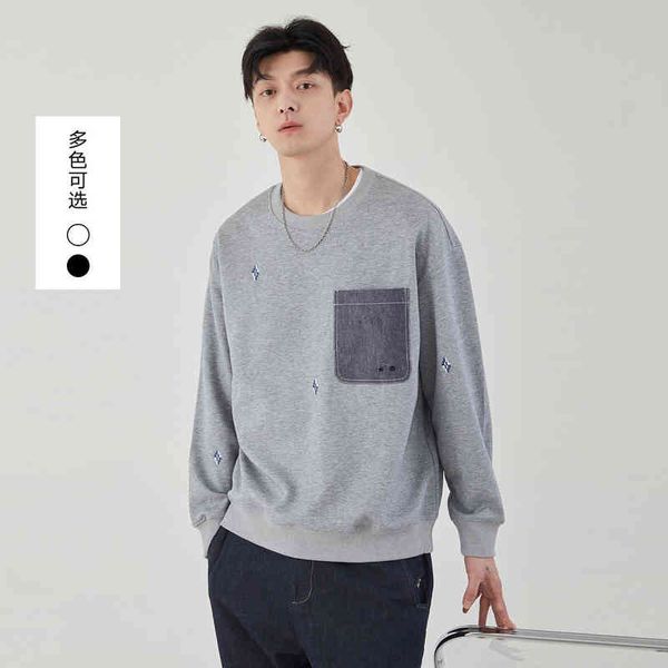 

yizhi men's clothing 2022 spring new korean fashion couple personalized embroidery round neck casual sweater, Black