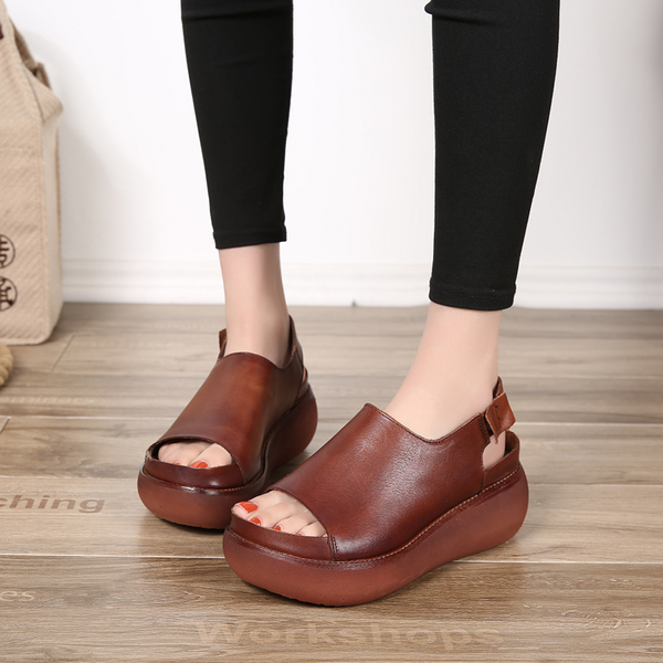 

sandals women platform 2022 summer 100% genuine leather retro women sandals trend shoes european roman sandals women, Black