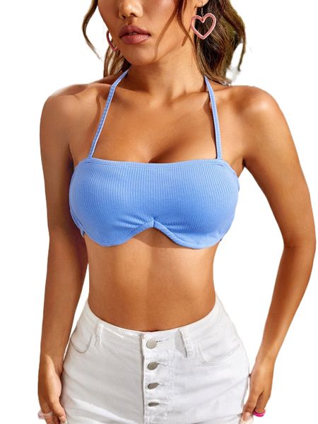 

open back rib-knit crop halter s7r9#, White