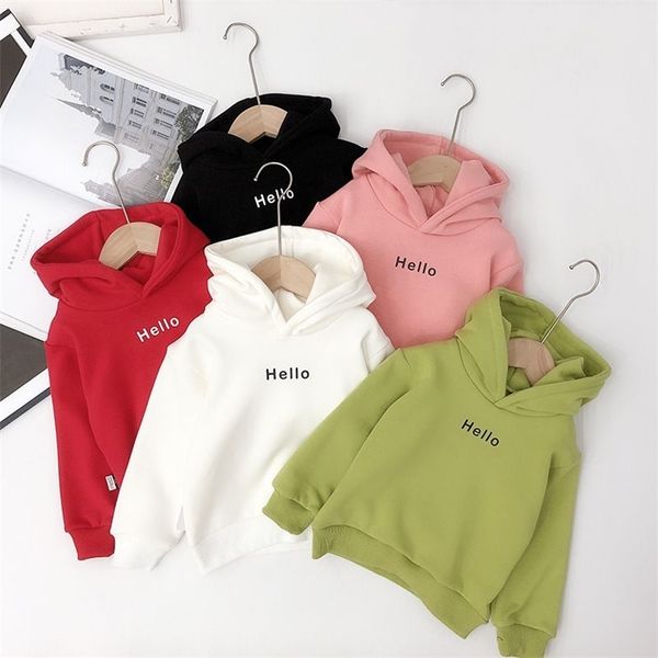 Hoodies Swewneshirts bebê garoto menina menina roupas com capuz de capuz Hello Solid Plain Hoodie Childrens Pullover Tops outono do início do inverno casaco 220826