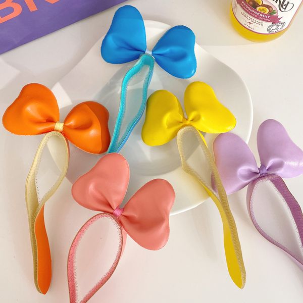 

t15883 cute candy color children bowknot headband kids girls velcro non-slip hairband hair clasp accessory, Slivery;white