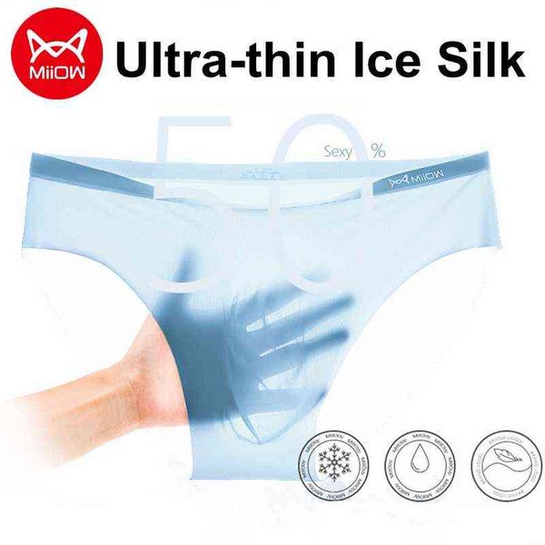 MiiOW 3 pezzi slip da uomo biancheria intima di seta ghiaccio ultrasottile traslucido sexy boxer senza cuciture mutandine da uomo estive mutande maschili T220816