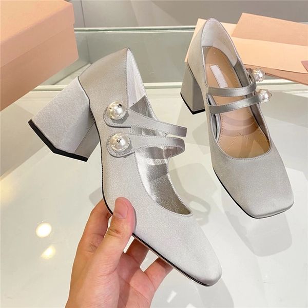 

silk design ladies high heel shoes square toe sandals mid strap decorative chunky heel fashion party heels, Black