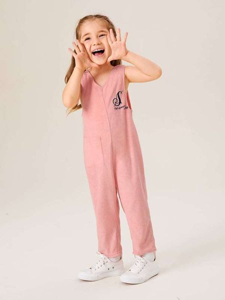 

toddler girls letter print v neck jumpsuit she, Blue
