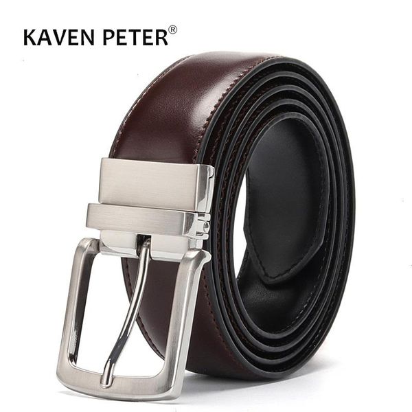 

mens leather belt reversible buckle luxury brand male waist cowskin belts for jeans rotated designer accessories high quality, Black;brown