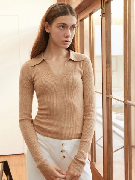 

motf premium wool mix ribbed sweater g6k1#, White;black