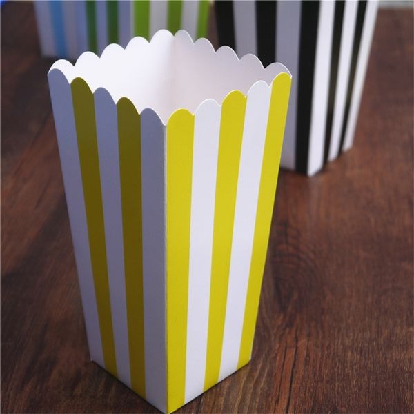 6pcs scatola di popcorn strisce colorate dot confezione regalo in oro bomboniera matrimonio pop corn kid party decorazione borse bottino 220704