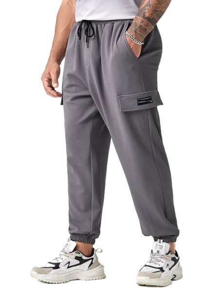 

extended sizes men drawstring waist patch detail sweatpants m1fg#, Black