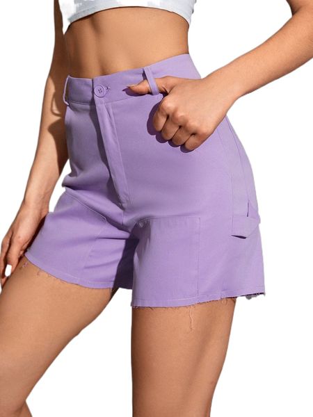 

raw hem solid shorts without chain s9ds#, White;black