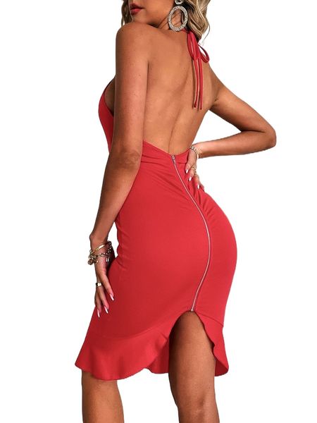 

backless zipper bodycon dress s66t#, Black;gray